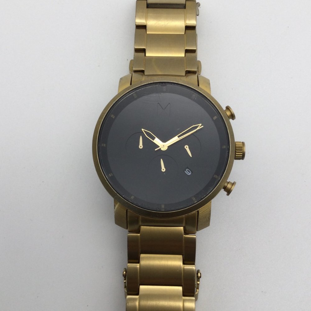 MVMT Gold Chronograph Watch Men 45mm Black Dial New Battery 6.75"